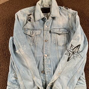 Guess Dillon Graffiti distressed rose jean jacket large